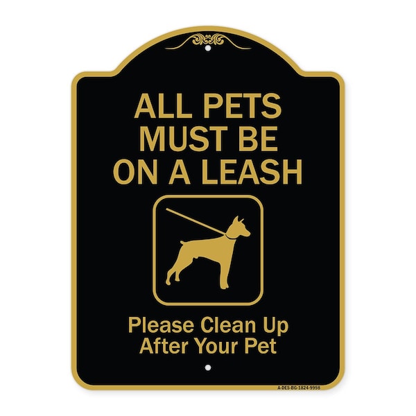Designer Series-All Pets Must Be On A Leash Please Clean Up After Your Pet, 24" x 18", BG-1824-9998